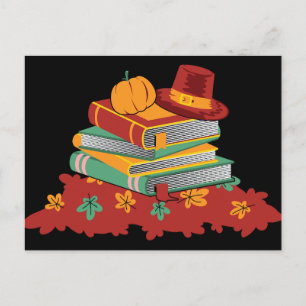 Cartão Postal De Festividades Folhas de Pumpkin de Ação de Graças do Livro
