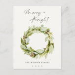 Cartão Postal De Festividades Foliage Winter Wreath Feliz & Bright Christmas<br><div class="desc">Se precisar de mais alguma personalização,  por favor,  sinta-se à vontade para me enviar uma mensagem em yellowfebstudio@gmail.com.</div>