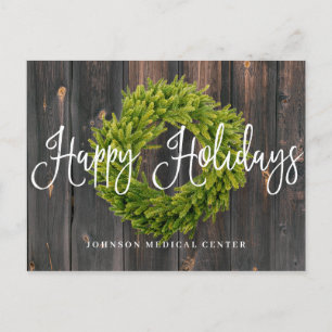 Cartão Postal De Festividades Foliage Wreath na madeira Feriados Felizes Médic