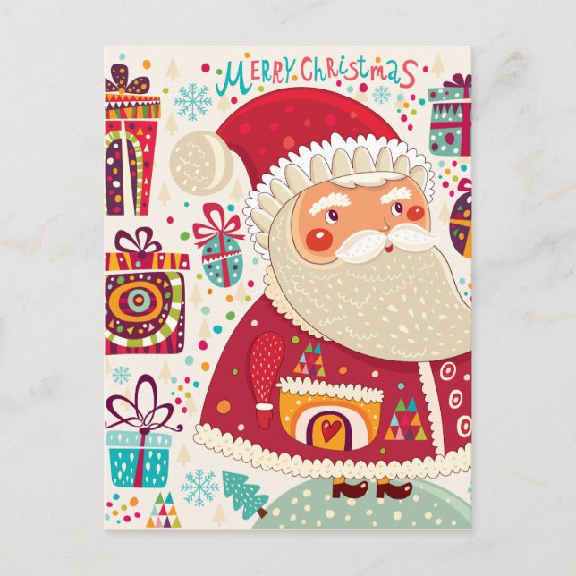 Cartão Postal De Festividades Folk Art Santa Claus (Frente)