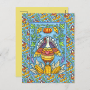 CARTÃO POSTAL DE FESTIVIDADES FOLK ART TURKEY, CORES DE AGRADECIMENTO SAZONAL