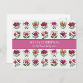 Cartão Postal De Festividades Folk Floral Christmas