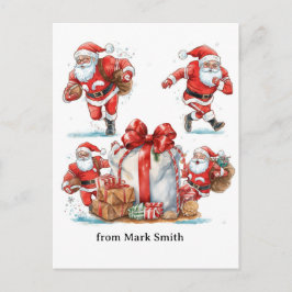 Cartão Postal De Festividades Football Christmas with Santa Claus