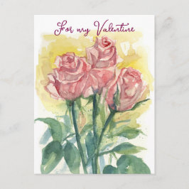 Cartão Postal De Festividades For My Valentine Wife Pink Roses Watercolor Flower