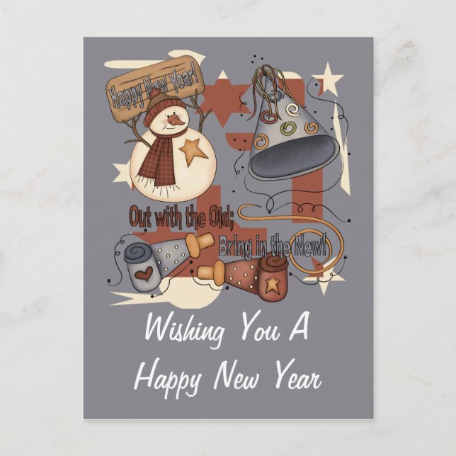 Cartão Postal De Festividades Fora com o velho Traga o novo (Frente)