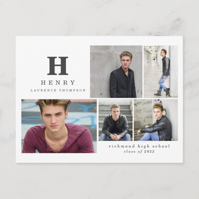 Cartão Postal De Festividades Formando multifoto inicial preto branco e preto (Frente)