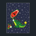 Cartão Postal De Festividades Forragem de Natal T-Rex no inverno Snowman<br><div class="desc">Viagem de Natal com um T-Rex bonito e divertido e um pequeno boneco de neve.</div>
