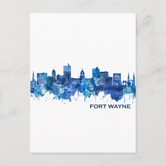 Cartão Postal De Festividades Fort Wayne Indiana Skyline Blue (Frente)