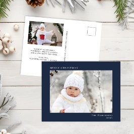 Cartão Postal De Festividades Foto azul de Natal Mínimo Moderno