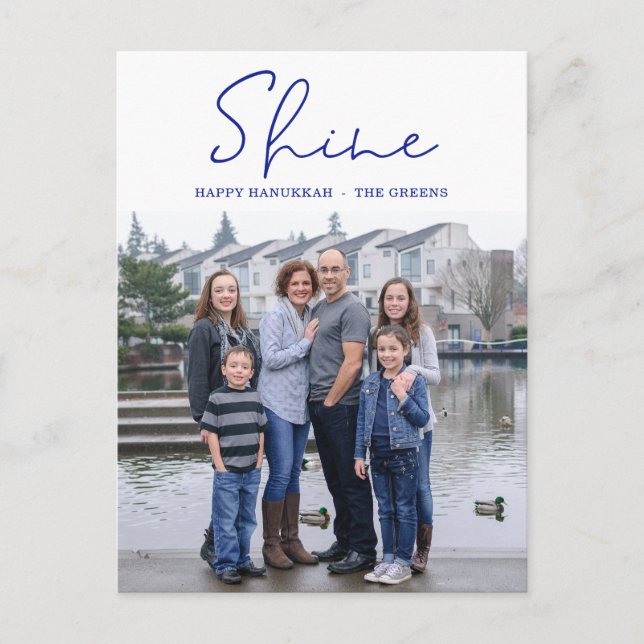 Cartão Postal De Festividades Foto Azul Shine Happy Hanukkah (Frente)