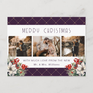 Cartão Postal De Festividades Foto Botânica de Recém-Casados em Dourado Roxo