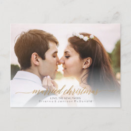 Cartão Postal De Festividades Foto casada de Natal recém-casada | DOURADO