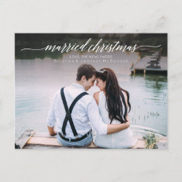 Cartão Postal De Festividades Foto casada de Natal recém-casada | Script Branco