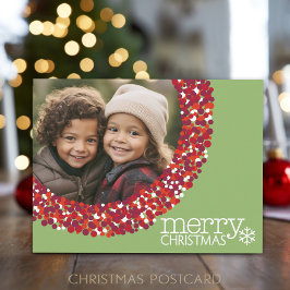Cartão Postal De Festividades Foto com Moldura de Coroa de Natal de Fruta Vermel