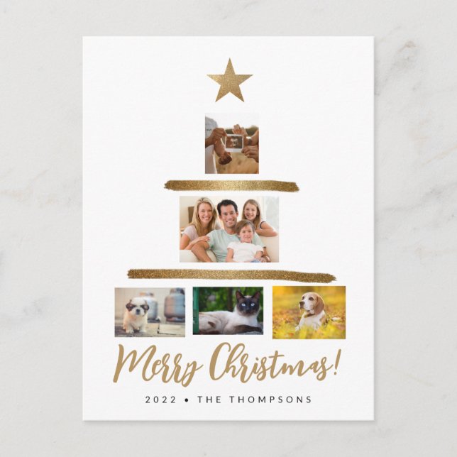 Cartão Postal De Festividades Foto da árvore de Natal da família Collagem estrel (Frente)