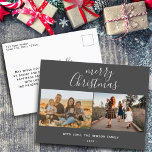 Cartão Postal De Festividades Foto da Família 2 de Script de Natal da Cinza míni<br><div class="desc">Cartão de Feriado de Colagem de Foto da Família 2 de Manuscrito Feliz de Natal para Cinzas mínimas. Adicione 2 fotos e texto,  e faça um cartão de Natal da família de tendências e chic.</div>