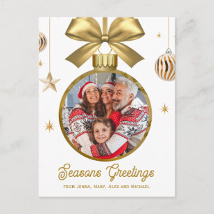 Cartão Postal De Festividades Foto da família Bauble Dourada