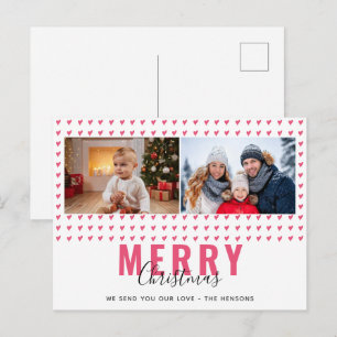 Cartão Postal De Festividades Foto da Família com Coração Rosa e Letreiro de Fel