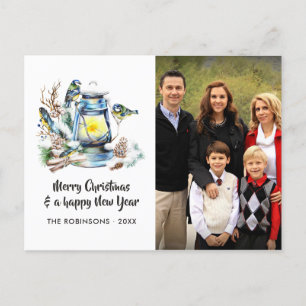 Cartão Postal De Festividades Foto da Família com Lanterna de Natal em Aquarela