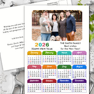 Cartão Postal De Festividades Foto da família de calendário 2025 Moderna em pret