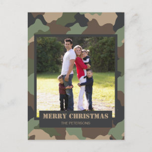 Cartão Postal De Festividades Foto da Família de Natal Camo Camuflage Militar