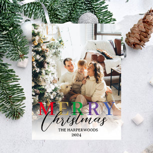 Cartão Postal De Festividades Foto da família de Natal elegante e colorida