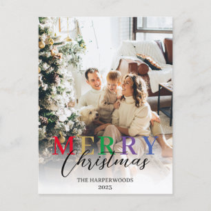 Cartão Postal De Festividades Foto da família de Natal elegante e colorida