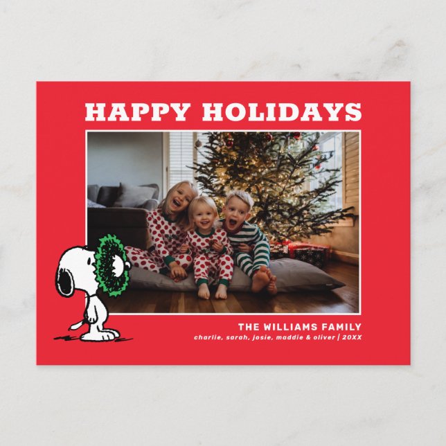 Cartão Postal De Festividades Foto da família de Natal Snoopy (Frente)