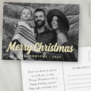 Cartão Postal De Festividades Foto da família de saudação de script cursivo mode