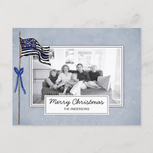 Cartão Postal De Festividades Foto da família de sinalizador americano Thin Blue
