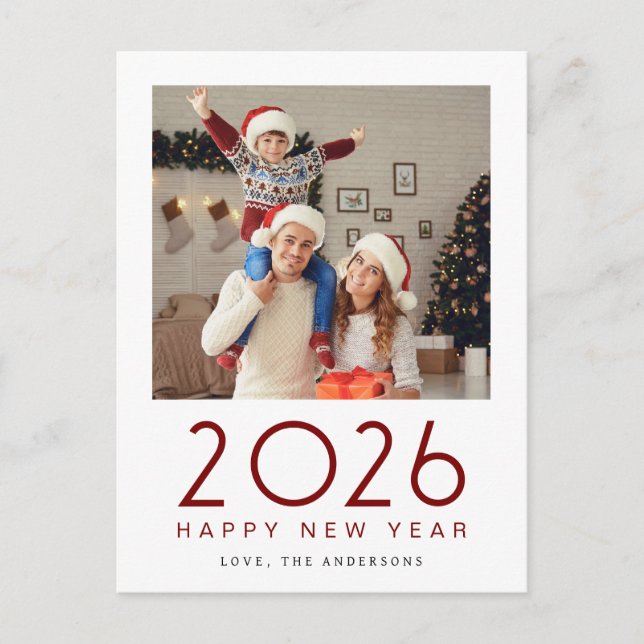 Cartão Postal De Festividades Foto da família Elegant Modern Feliz ano novo 2026 (Frente)