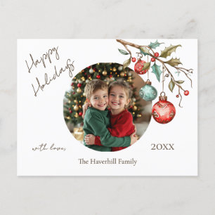 Cartão Postal De Festividades Foto da família Elegant Script Watercolor Happy