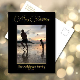 Cartão Postal De Festividades Foto da família Elegante Black & Dourada Felry Chr