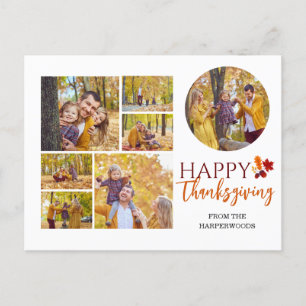 Cartão Postal De Festividades Foto da família Floral Fall Modern Happy, Ação de