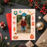 Cartão Postal De Festividades Foto da Família Fofo de Ornamento Rosa de Natal<br><div class="desc">Feriado de Foto da Família Colorida de Natal</div>
