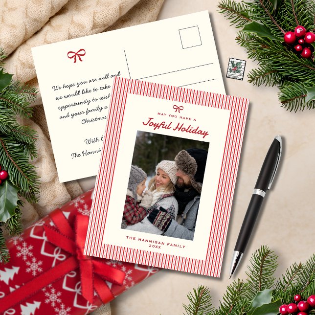 Cartão Postal De Festividades Foto da família Joyful Holiday Red Arco One (Criador carregado)