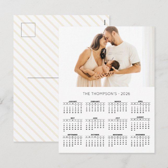 Cartão Postal De Festividades Foto da Família Moderna 2026 Calendário 12 Meses (Frente/Verso)