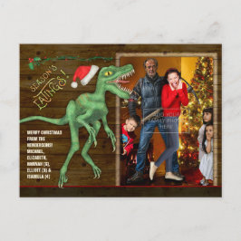 Cartão Postal De Festividades Foto da família natalícia Engraçado Velociraptor D