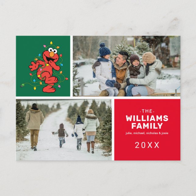 Cartão Postal De Festividades Foto da família natalícia Sesame Street Elmo (Frente)