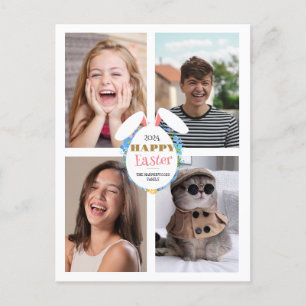 Cartão Postal De Festividades Foto da família Ovos, felzs pascoa Rosa Elegante