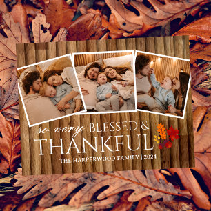 Cartão Postal De Festividades Foto da família rustic Wood Fall Simple