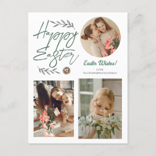 Cartão Postal De Festividades Foto da família três de Páscoas de script Elegant 