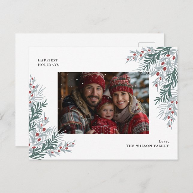 Cartão Postal De Festividades Foto da Folhagem de Natal (Frente/Verso)
