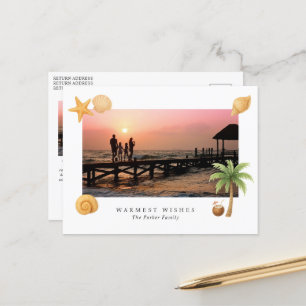 Cartão Postal De Festividades Foto da Praia com Desejos Mais Quentes Natal Moder