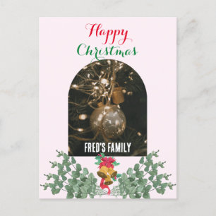 Cartão Postal De Festividades Foto da Trendy Arch Feliz Natal Folhagem Rosa