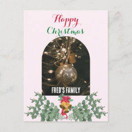 Cartão Postal De Festividades Foto da Trendy Arch Feliz Natal Folhagem Rosa