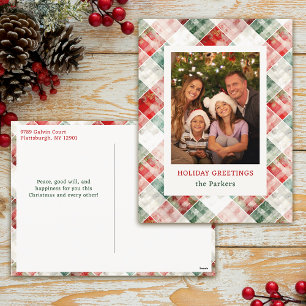 Cartão Postal De Festividades Foto da Xadrez de Natal Rustic Watercolor