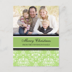 Cartão Postal De Festividades Foto Damask Merry Christmas Postcards Green