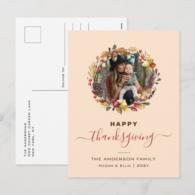 Cartão Postal De Festividades Foto de Ação de Graças Moderna Fall Wreath (Frente/Verso)