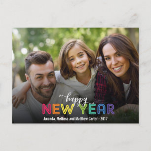 Cartão Postal De Festividades Foto de Ano Novo Alegre Colorido Arco-íris Feriado